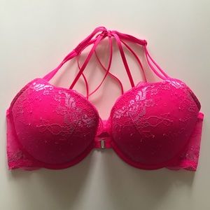La Senza Hot Pink Lace Strappy Push Up Bra 38C